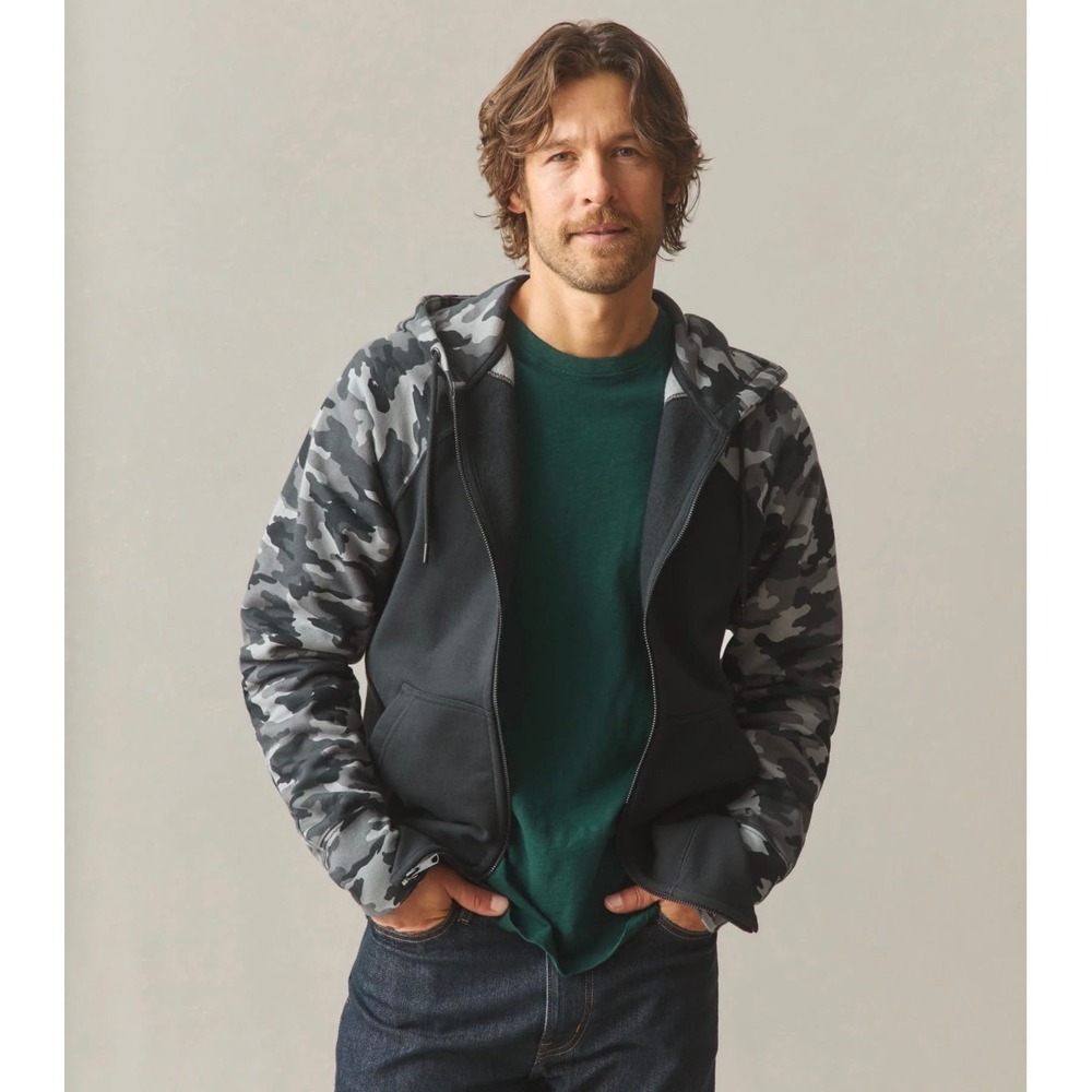 NWOT American Giant Men Raglan Classic Full Zip Hoodie XL Black Camo Made in USA